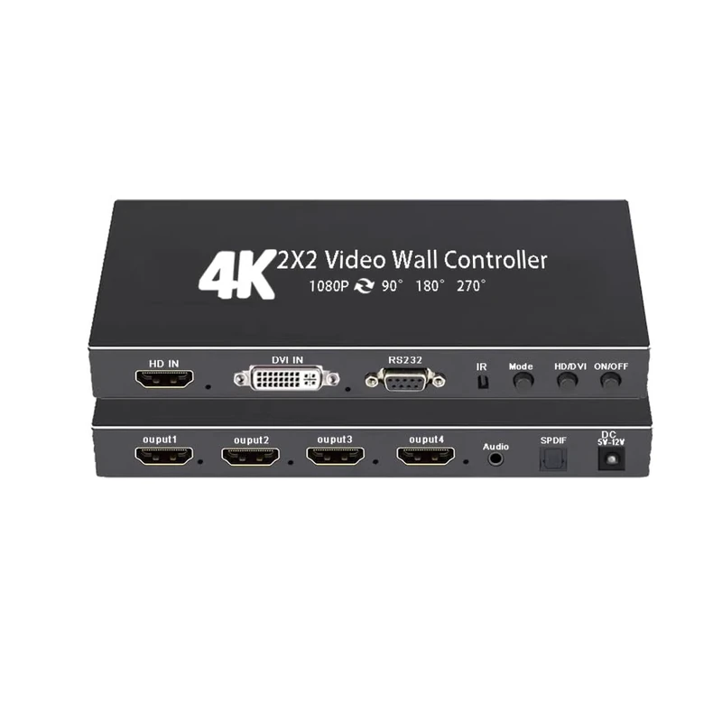 F.QYNing HDMl Video Wall Controller 2x2 4K,Video Wall Processor with 8 Splicing Modes(2x2, 1x1, 1x2, 1x3,1x4,4x1,3x1,2x1),90°/ 180°/270°Rotate,4 HDMI Output Full Screen1080P