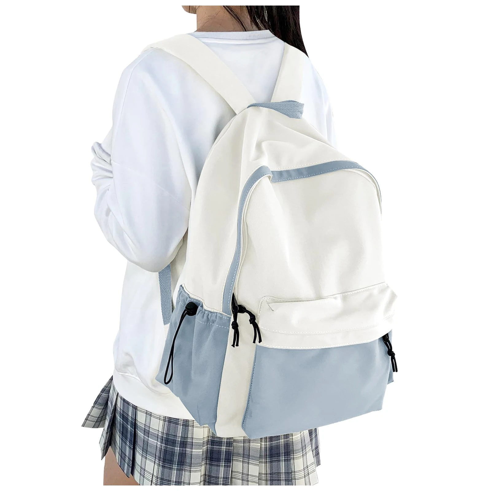 HYC00 School Backpack Womens, Causal Travel School Bags 14 Inch Laptop Backpack for Teenage Girls Lightweight College Rucksack Bag for Women Water Resistant Bookbag Schoolbags Work Daypack, Blue White