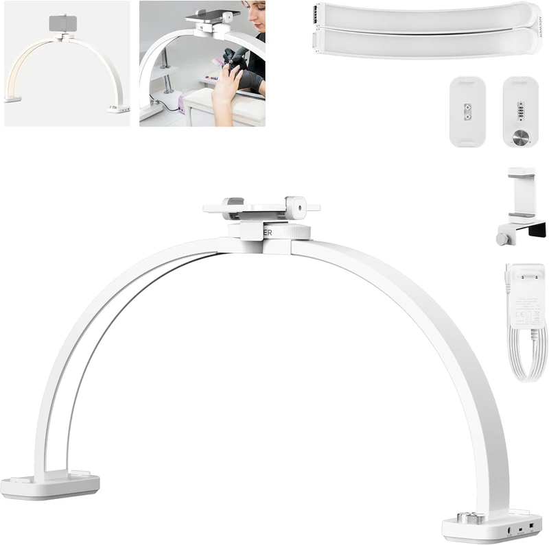 NEEWER Basics HM01-D 29 Inch Arc Lamp 40 W LED Crescent Moon Table/Desk Nail Technology Light 3000K-6500K 3400Lux/0.5 m CRI95 USB Charging Phone Holder for Manicure Make Up Beauty Tattoo Overhead
