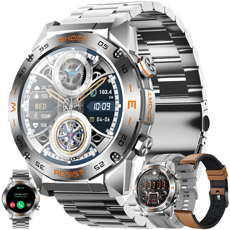 ZPIMY 1.46" AMOLED Smart Watch for Men (Make/Answer Call), 2025 New Men Smartwatches, Hands-Free Calling, Fitness Tracker Smartwatch for Android iPhones, Digital Watches Step Counter, 3 Straps