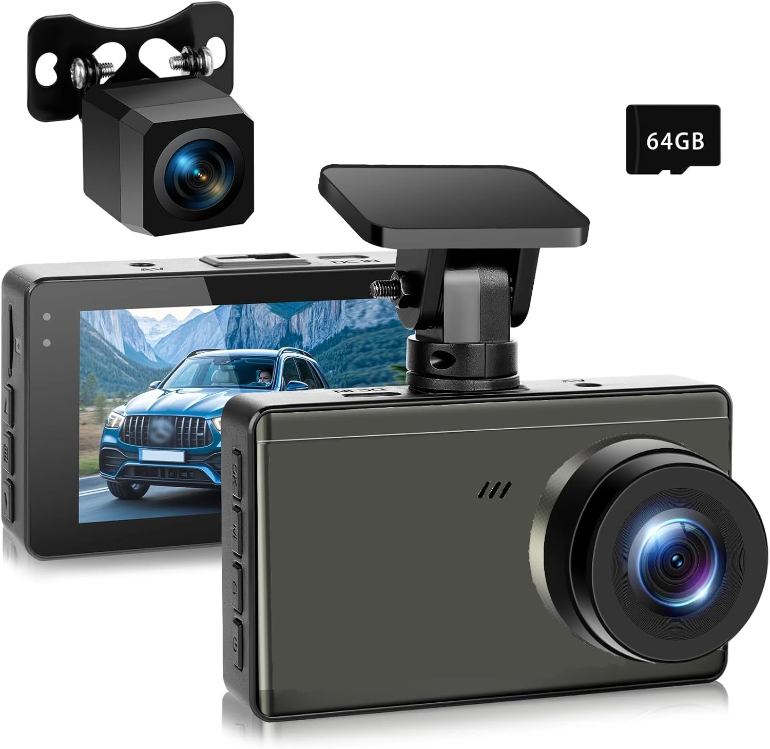 Dash Cam Front and Rear 4K 1440P, WiFi Dash Camera for Cars, Car Camera Dash with 3" IPS Screen,64GB SD Card, Parking Monitor, Night Vision, 160° Wide Angle, WDR, Loop Recording, App Control, G-Sensor