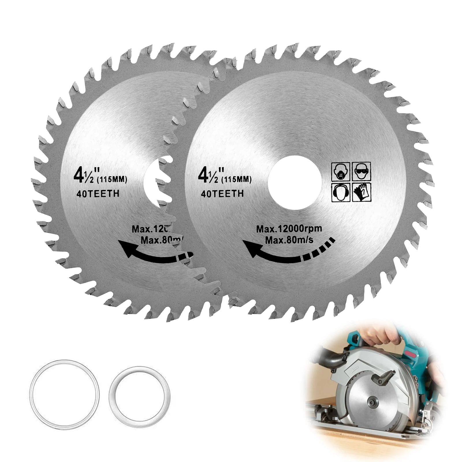 2PCS 115mm Angle Grinder Wood Blade, 40T Carbide Teeth Circular Saw Blades 4.5" for Hardwood/Plywood/PVC/Alloy Steel, Cutting Disc Carbide Finishing Saws for Woodworking 7/8 inch Arbor 22.23mm
