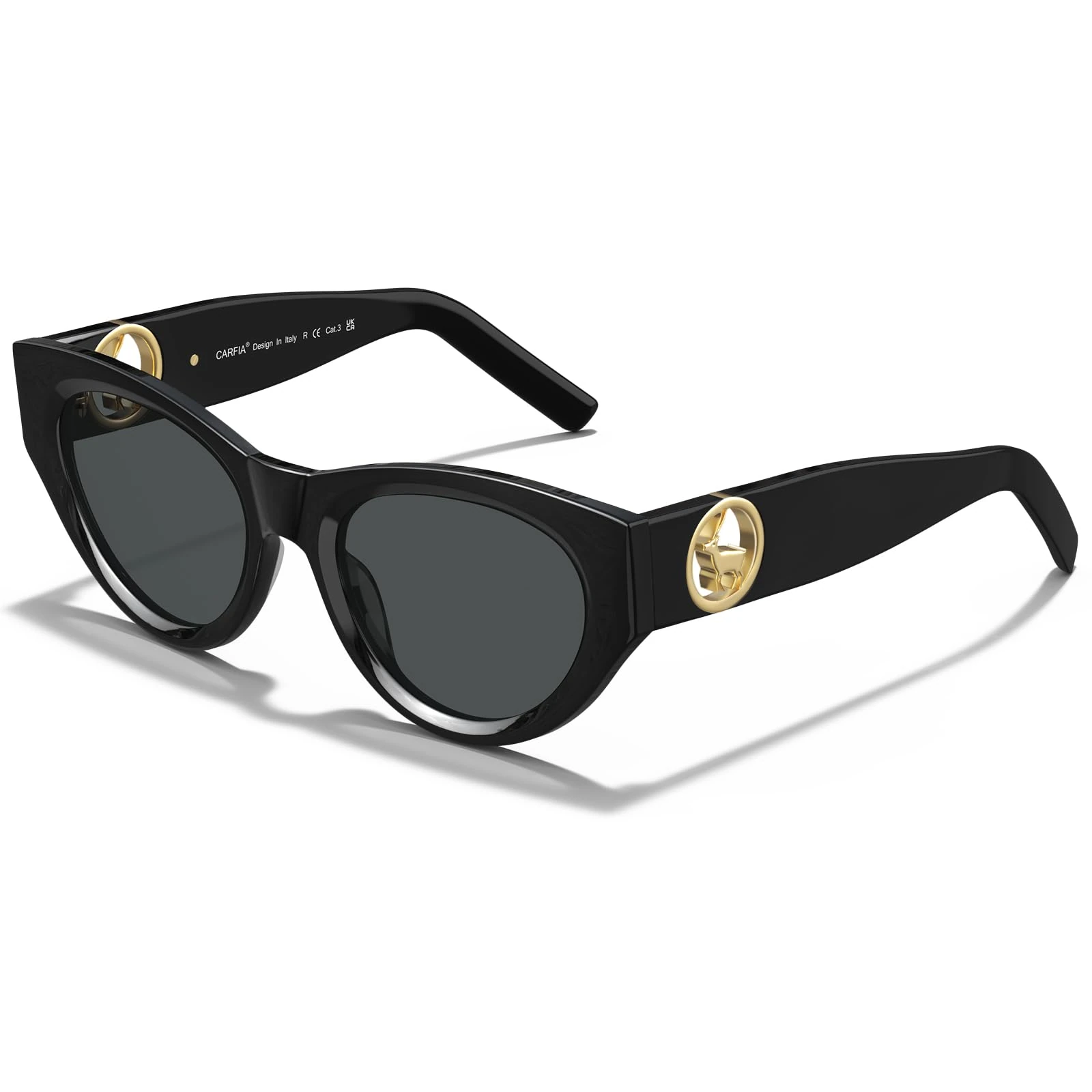 CARFIA Stylish Women's Cat-Eye Polarised Sunglasses Elegant Style for Ladies with Distinctive Antelope Logo in Italian Acetate Frame