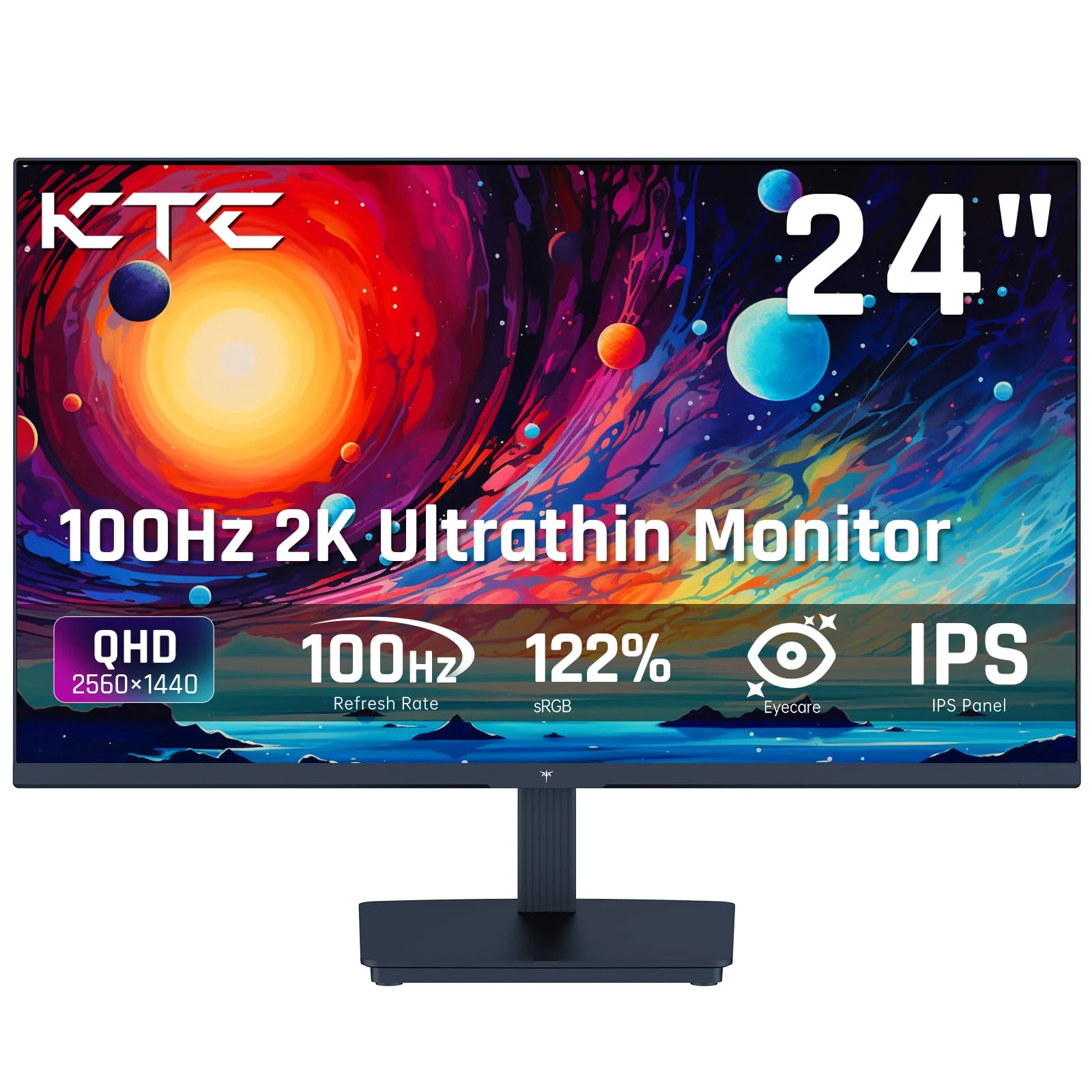 KTC 24 Inch QHD Monitor, 2K@100Hz Flat IPS 1440P Monitor with Ultra Thin Bazels, Anti-Blue Light, HDR10, 122% sRGB, 99% DCI-P3, 300 Nits, 5ms MPRT, VESA 100x100, Adaptive Sync for Working and Gaming