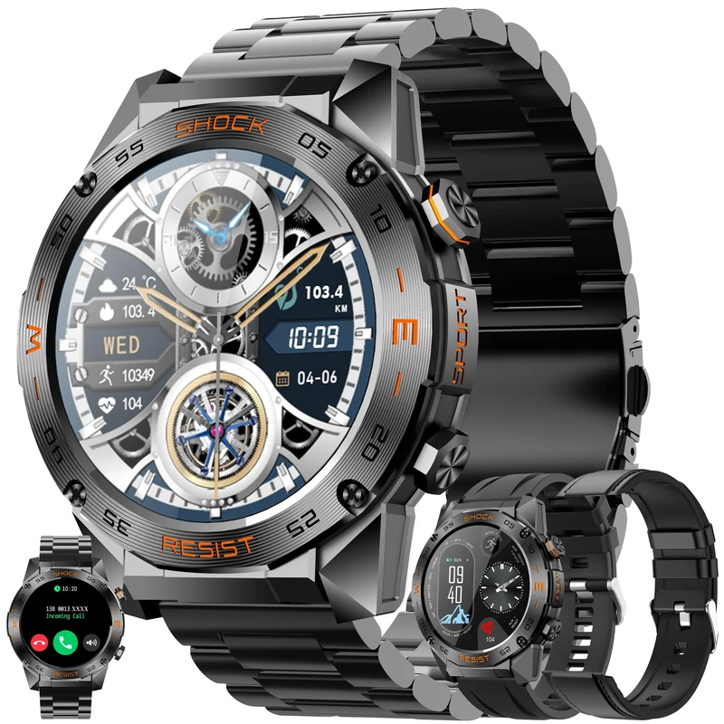 ZPIMY 1.46" AMOLED Smart Watch for Men (Make/Answer Call), 2025 New Men Smartwatches, Hands-Free Calling, Fitness Tracker Smartwatch for Android iPhones, Digital Watches Step Counter, 3 Straps