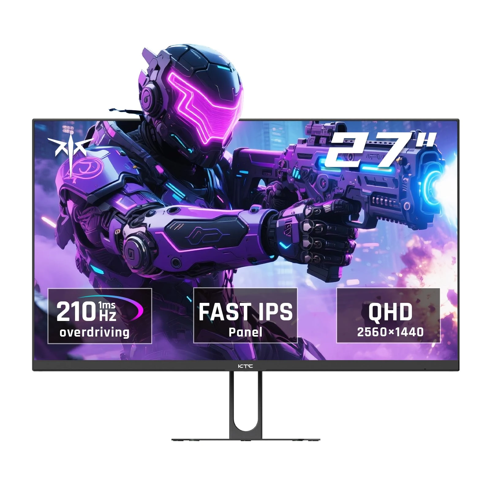 KTC Gaming Monitor 27 Inch | 2K@210Hz (Overlocking) | Built-in Speakers | Fast IPS Panel | 1ms Response Time (MPRT) | 450 cd/㎡ Brightness, HDR400 | Adaptive Sync | 131% sRGB, 101% DCI-P3, ΔE＜2