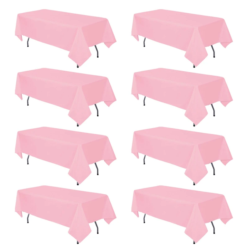 8 Pack Pink Tablecloth 60 x 102 Inch Polyester Table Cloth for 6 Foot Rectangle Tables, Wrinkle Resistant Washable Decorative Fabric Table Covers for Wedding Party Banquet Buffet and Camping