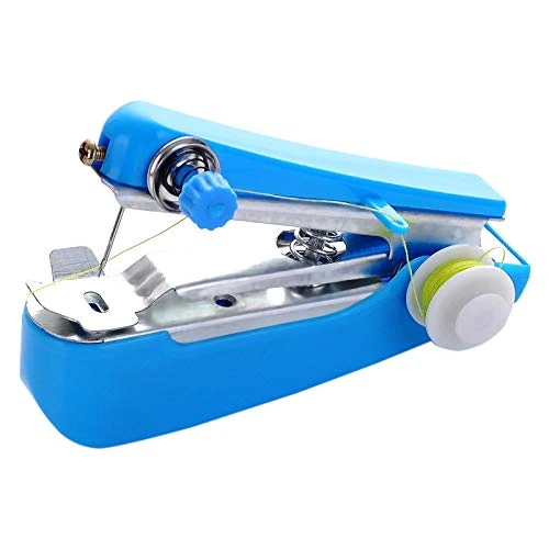 Blue Handheld Mini Sewing Machine,Easy to Use and Fast Stitch Suitable for Clothes, DIY Home Travel Electric Handheld Sewing Machine for Beginners Handy Needlework Tools