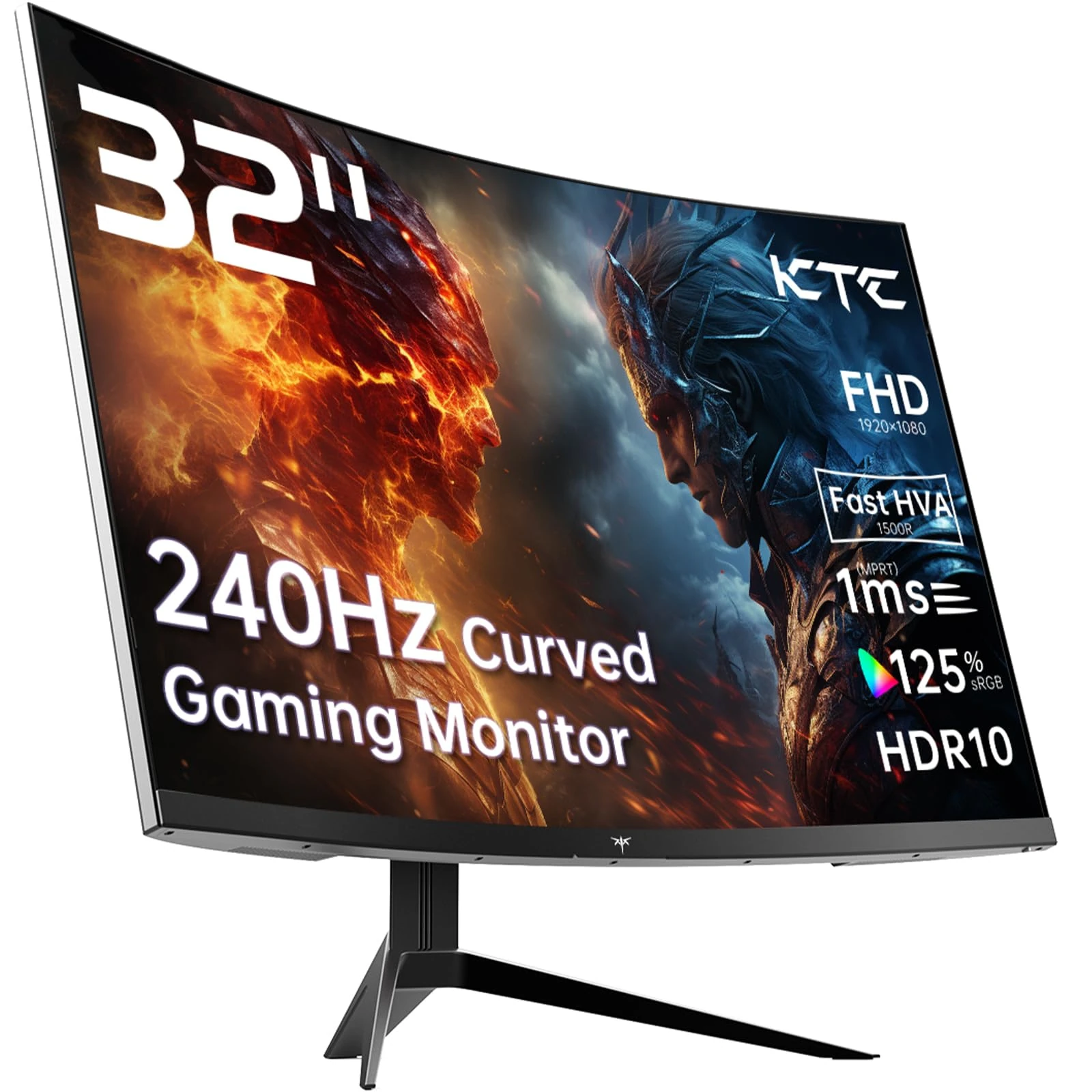 KTC 32 Inch Curved Gaming Monitor, Full HD 1080P@240Hz Monitor, VA 1500R, 1ms, Adaptive Sync, HDR10, HDMI 2.0 / DP1.4, 125% sRGB, VESA, Compatible with Desktop, Laptop, PS5, Xbox, Switch and More