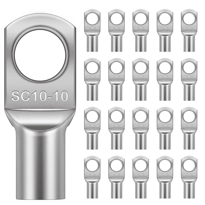 Flintronic 20Pcs Tinned Copper Terminals Connectors, SC10-10 Battery SC Ring Terminal Connectors Set, Battery Cable Ends Lugs, Bolt Hole Crimp Terminals Connector for Electric, Auto, Boat, Car