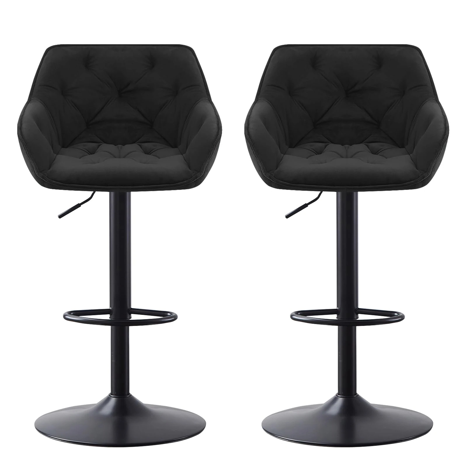 AINPECCA Bar Stools Set of 2 Height Adjustable Swivel Breakfast Modern Bar Stools with Velvet Cushion Arms Backs Barstools for Home Counter Kitchen (Black)