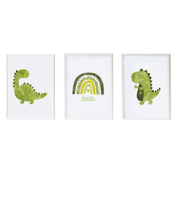 Set of 3 Cuadros for Childhood Green Dinosaur and Cuadro Green