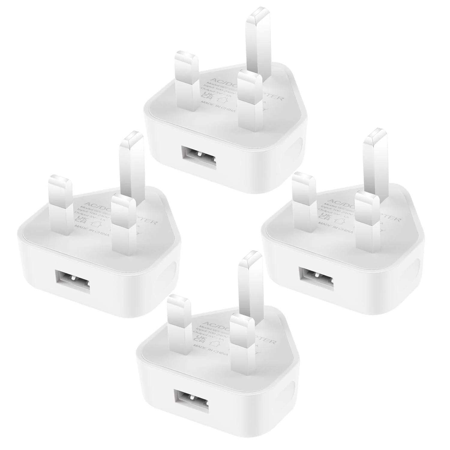 Security-01 4-Pack USB Charger Plug, 5V 1A 5W AC to DC Power Supply Adapter (compatible with IP camera, tablets, MP3 players, E-Readers, smartphones, power tools and more