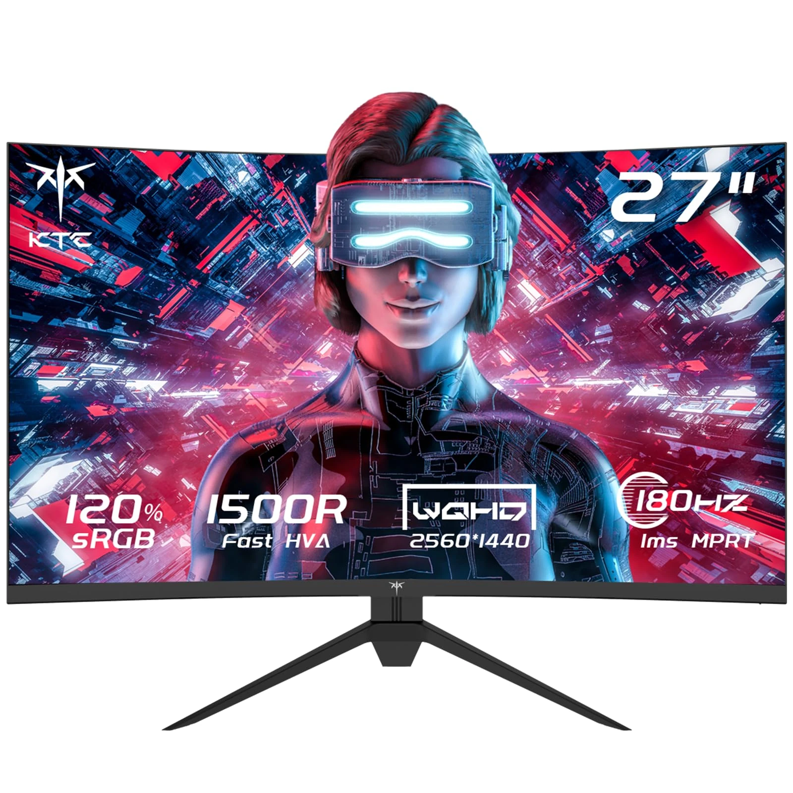 KTC 27 Inch QHD Curved Gaming Monitor, 2K@180Hz 1440P Monitor with 1500R VA Panel, 1ms MPRT, Adaptive Sync, HDR10, 132% sRGB, VESA, HMDI 2.0 / DP 1.4 for Desktop, Laptop, PS5, Xbox and More