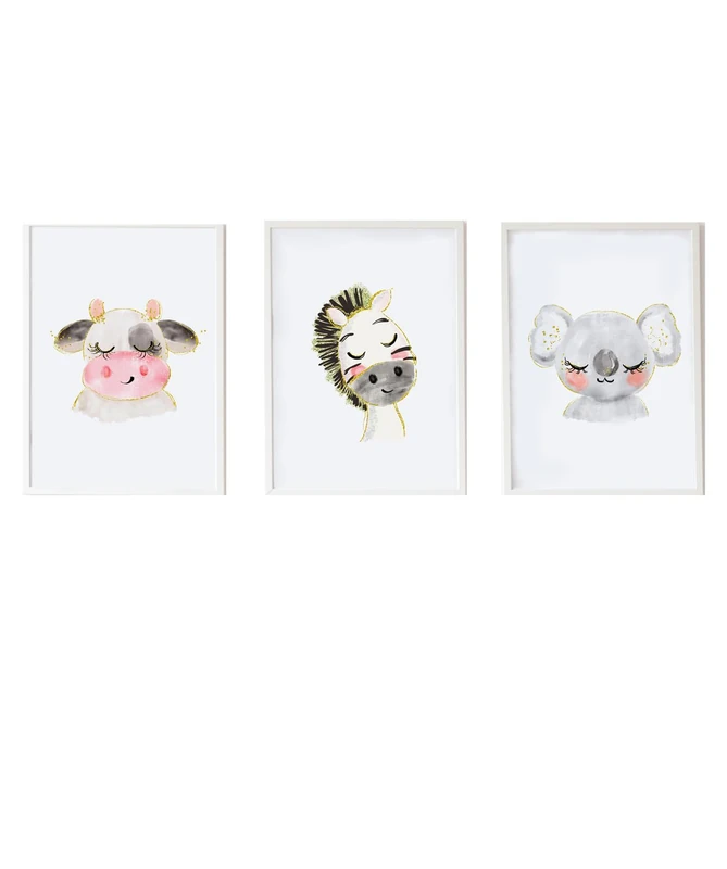 AlexandreHouse Set of 3 Cuadros Infantiles Formado Por Cuadro Vaca, Cuadro Cebra Y Cuadro Koala