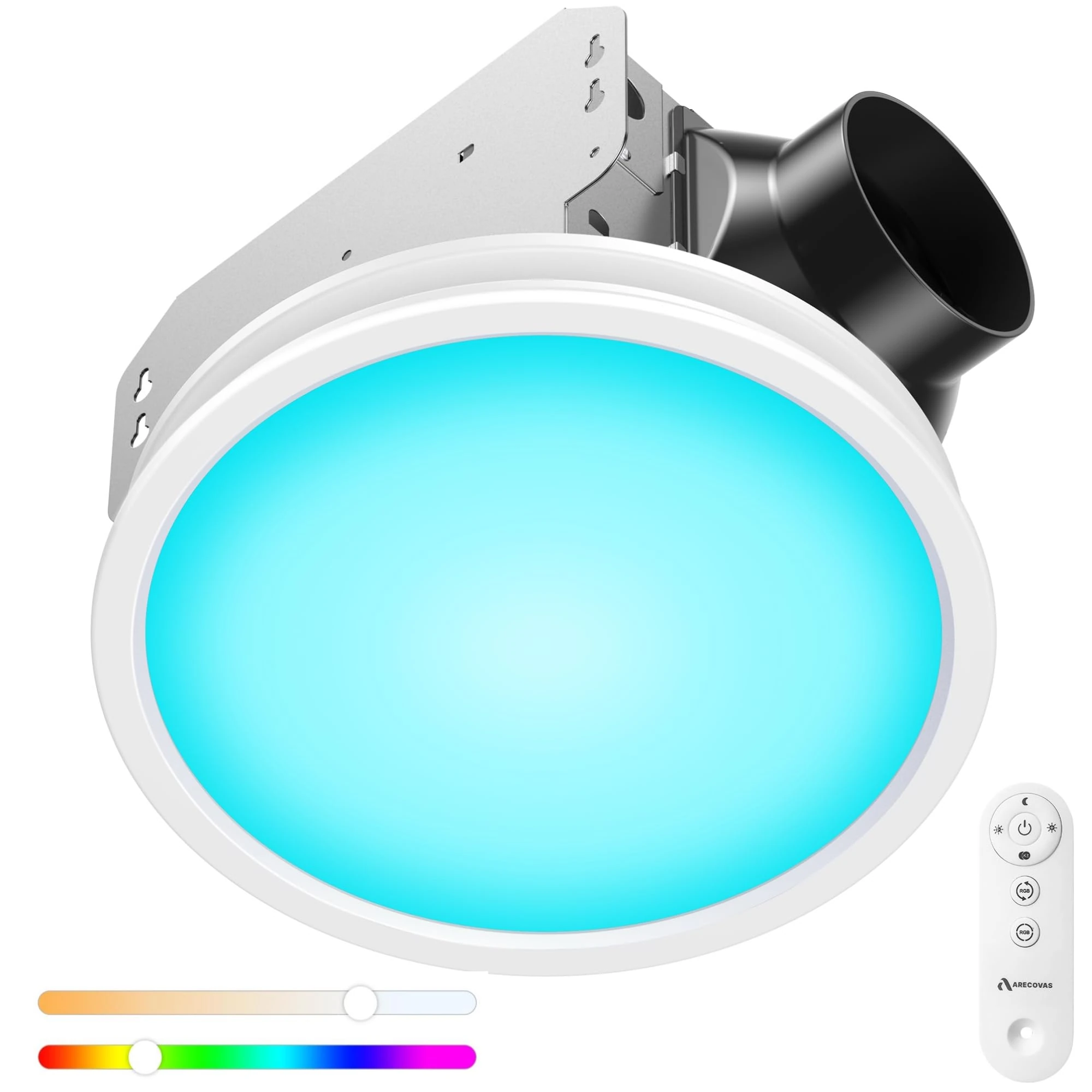 Bathroom Extractor Fan with RGB Lights, 110 CFM/1.0 Sounds with 3 Color Temperatures, 5 Adjustable Brightness, Easy to Install, Remote Control, Fan
