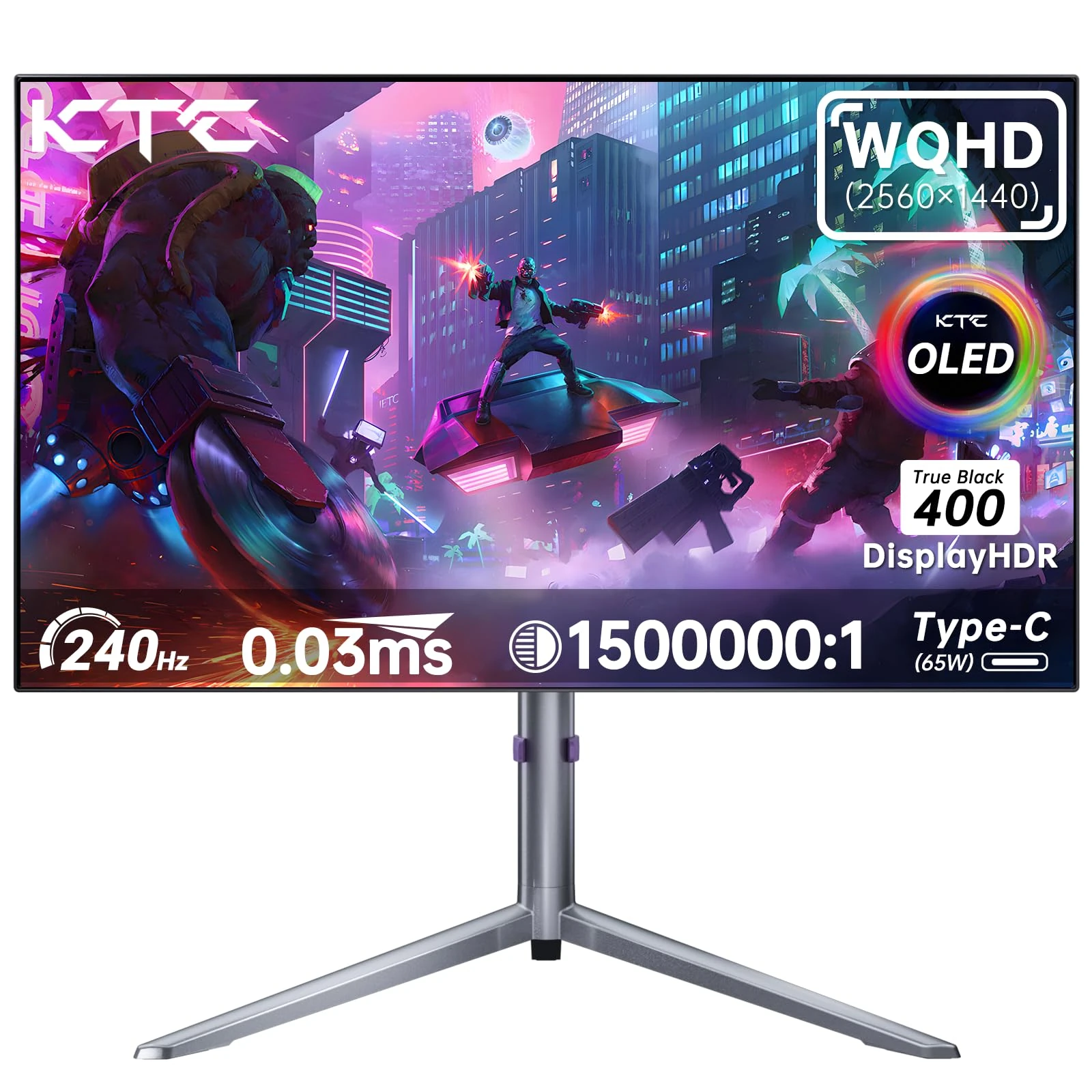 KTC OLED Gaming Monitor 27 Inch | 1440P OLED | 2K@240Hz, 0.03ms | DisplayHDR True Black 400 | Adaptive Sync | 136% sRGB | HDMI 2.1, DP 1.4, USB C (PD 65W, DP Alt), USB A 3.0, KVM | Adjustment Stand