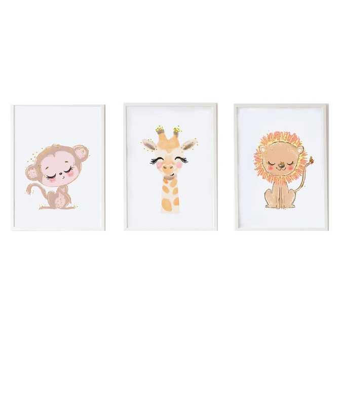 Set of 3 Children's Lamps Formado by Lámina Mono, Lámina Jirafa y Lámina León