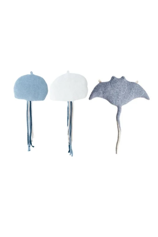 Set of 3 Soft Toys infantiles de pared formado por Medusa Azul, Medusa Blanca y mantarraya Azul claro - Image 1