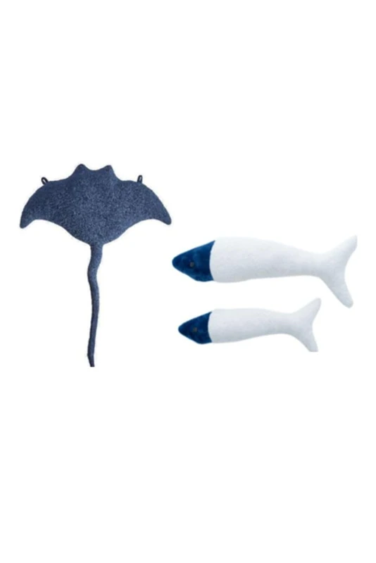 Set of 3 Soft Toys infantiles de pared formado por mantarraya Azul Oscuro y dos peces White - Image 1