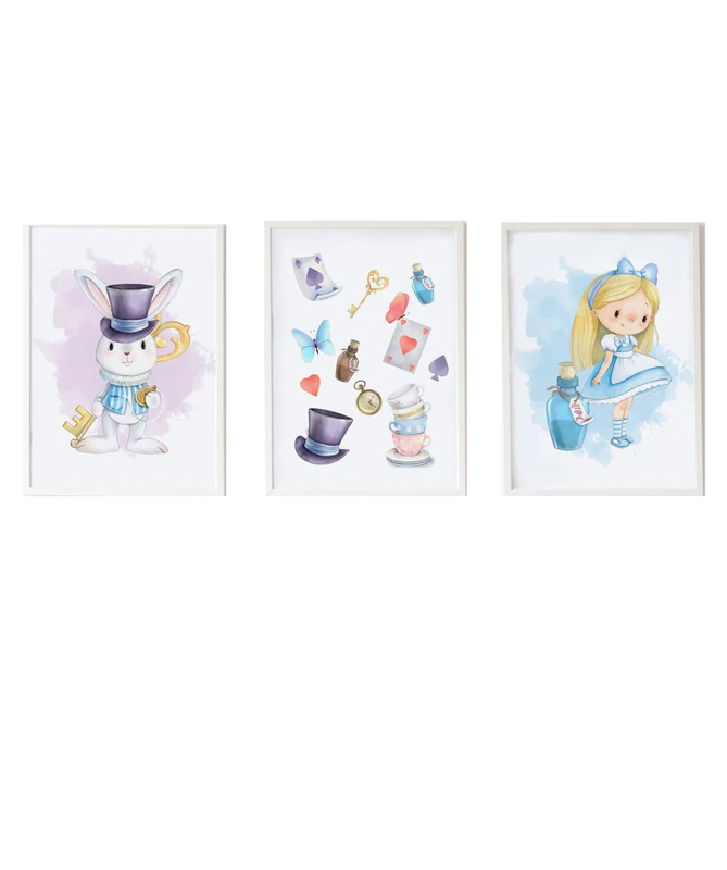Set of 3 Children's Lamps Formado by Lámina Conejo Llave, Lámina objetos Alicia y Lámina Alicia con pocima Azul - Image 1