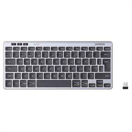 UGREEN Wireless Keyboard, Bluetooth 5.3&2.4GHz Dual Mode with UK Layout, Mini Keyboard for iPad/PC/Tablet, 500-Day Battery, Connect 3 Devices, Ergonomic and Silent, for Windows/Android/MacOS