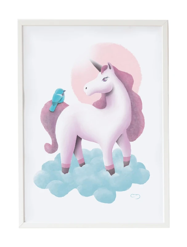 AlexandreHouse Cuadro Infant Ilustraion Unicorn in Cloud Blue