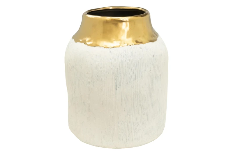 FLORERO RAW PORCELAN/DORADO - Image 1