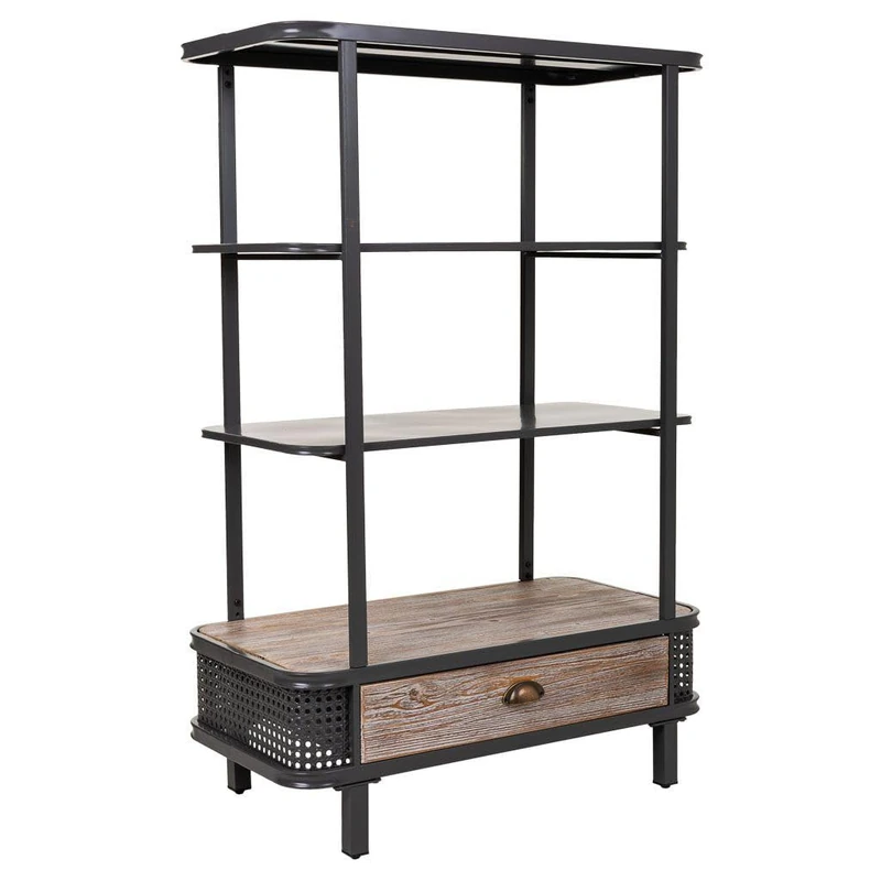 AlexandreHouse Estanteria De Metal Y Madera De 3 Baldas Y 1 Cajon Gris