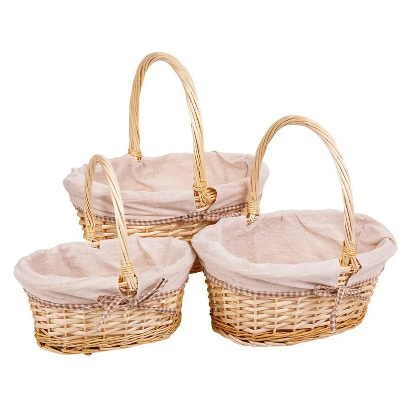 Wicker Lined Baskets Set 3 Pieces