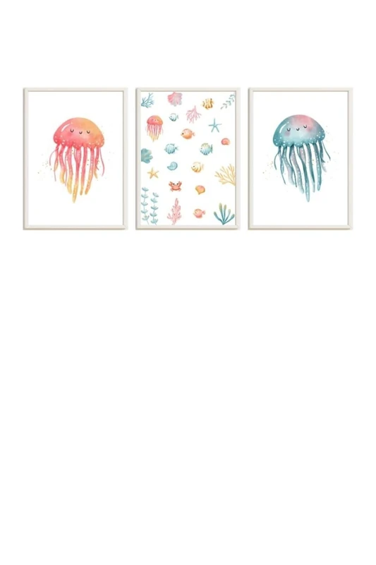 AlexandreHouse Set of 3 Cuadros Infantiles - Medusa Rose Decor