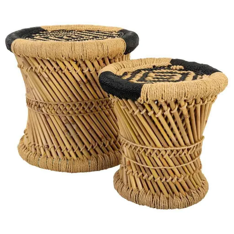 AlexandreHouse Set of 2 Taburetes De Bambu Natural Y Black