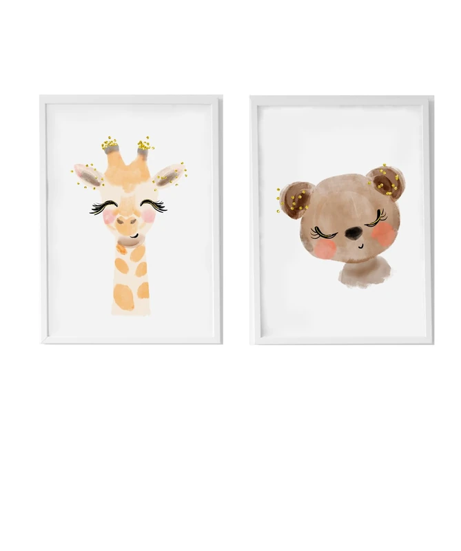 AlexandreHouse Set of 2 cuadros infantiles formado por cuadro jirafa y cuadro oso