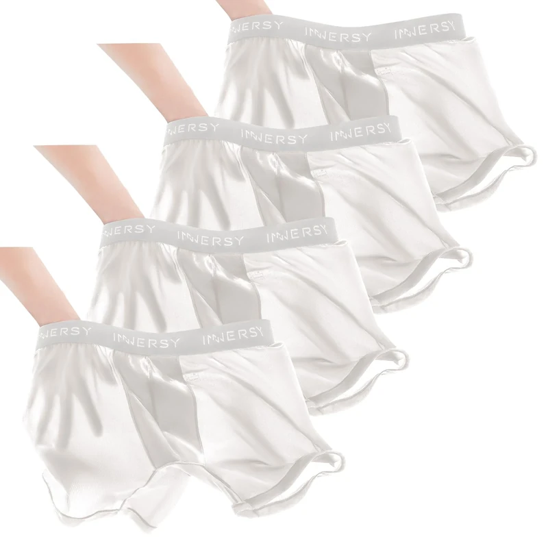 INNERSY Mens Boxers White Underpants Ice Silk Underwear Quick Dry Trunks Nylon Pants Summer 4 Pack (L, 4 White)