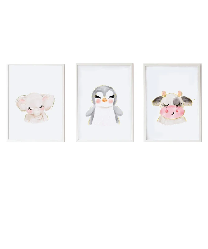 AlexandreHouse Set of 3 cuadros for children and cuadro elephant, cuadro pingüino y cuadro vaca