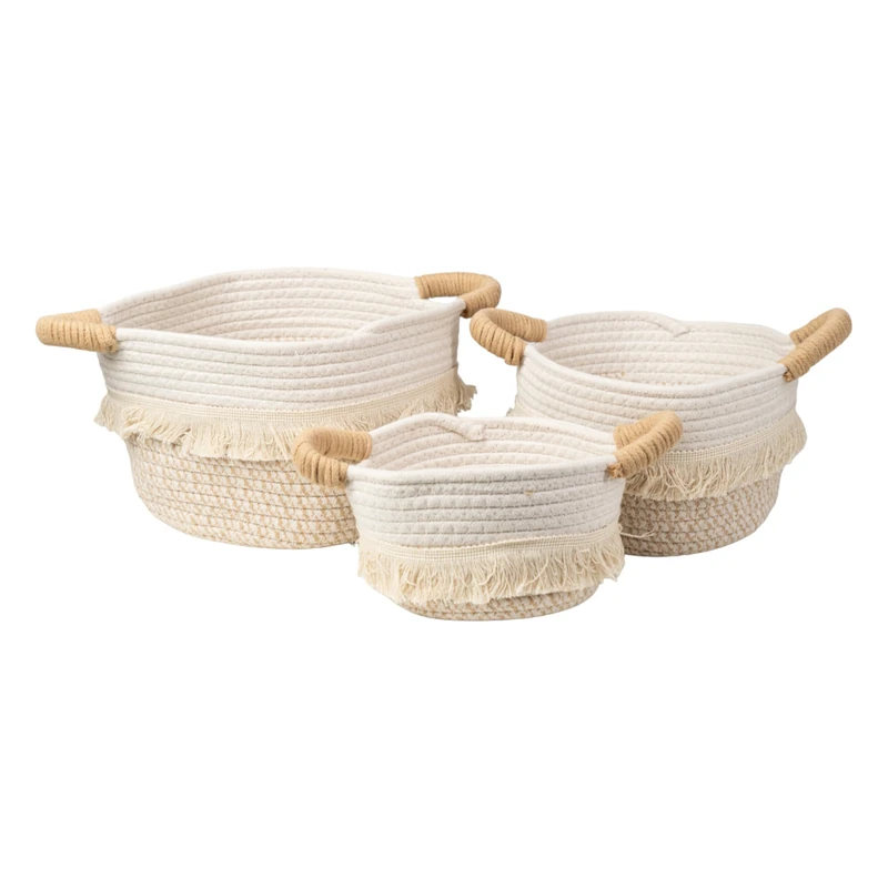 Set of 3 baskets with asas blanco fibre