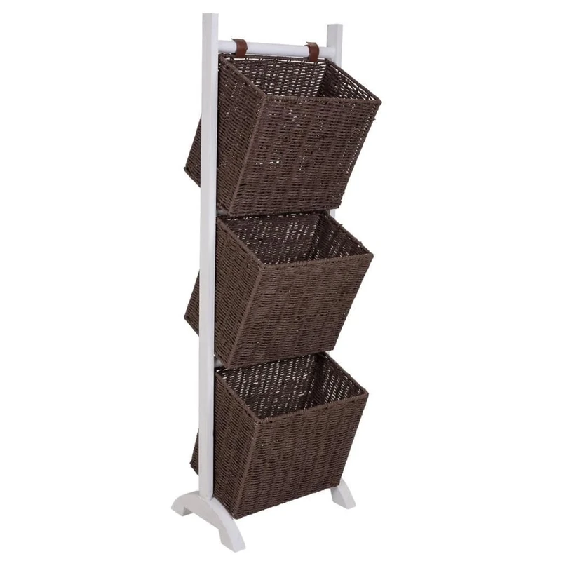AlexandreHouse Revistero Con Soporte De Madera Y Tres Cestos