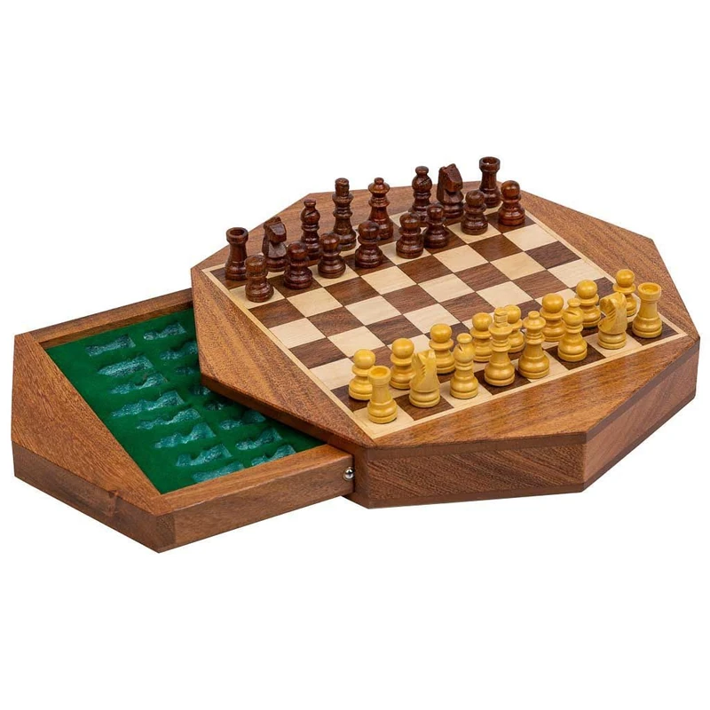 Ajedrez Magnético Con Cajon Para Piezas De Madera Brown