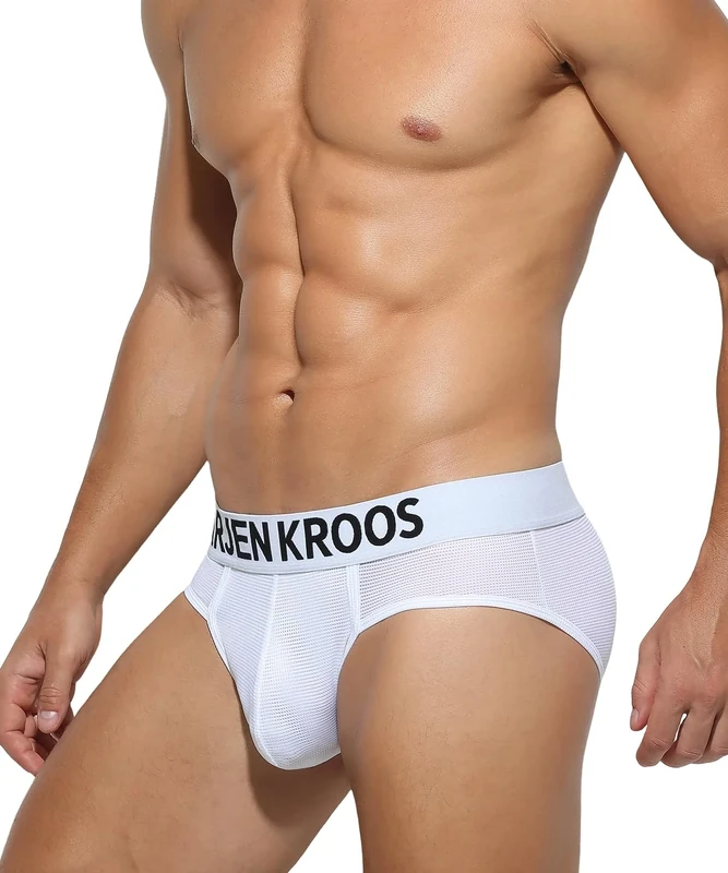 Arjen Kroos Men's Sexy Underwear Briefs Mesh Underpants Ice Silk Underwear Low Rise Slips Anti-chafing Pants,WHITE,XL