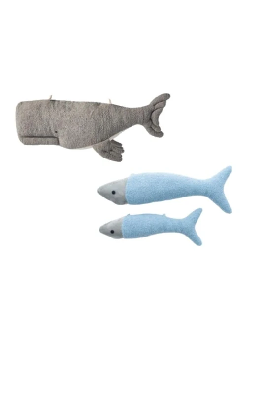 Set of 3 Soft Toys infantiles de pared formado por Beluga gris y dos peces Azul claro - Image 1