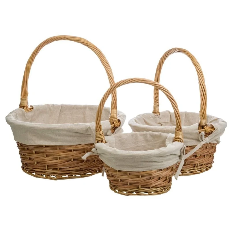 Wicker Buff Lined Baskets Set 3 Pcs