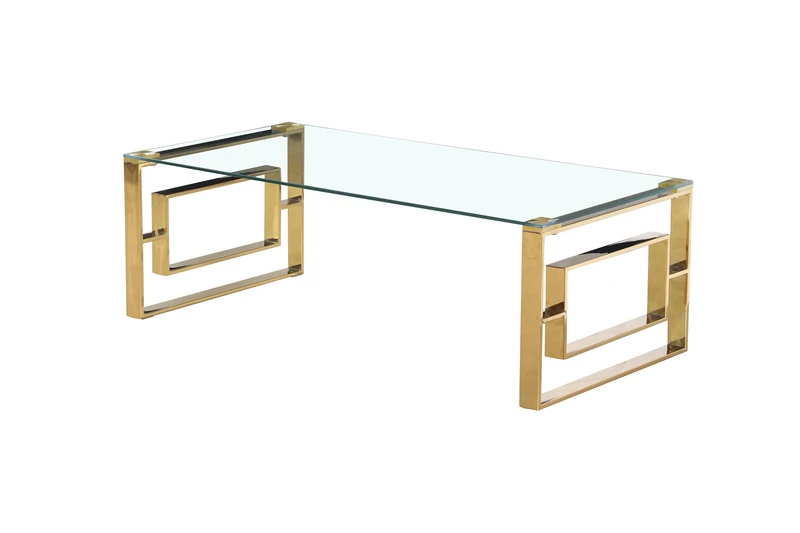 AlexandreHouse Mesa Dorada Maple Stainless Steel/Vidrio Templado