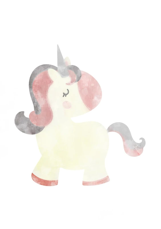 Lámina Infantil Ilustracion Unicorn White and Pink