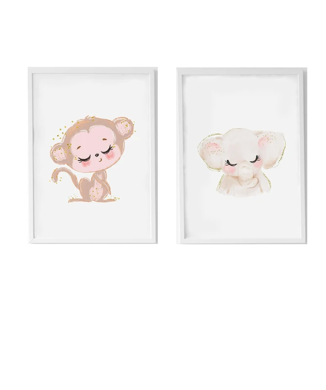 Set of 2 Children's Lamps Formado by Lámina Mono y Lámina Elephant