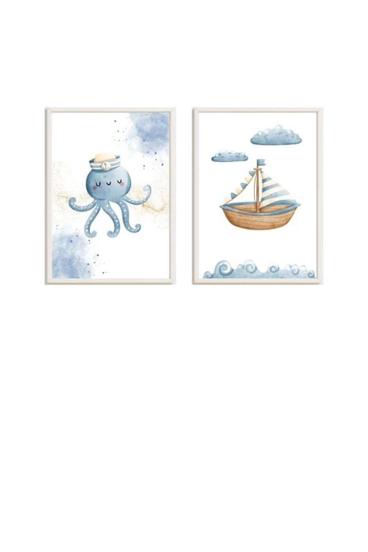 AlexandreHouse Set of 2 Cuadros for Cuadro Pulpo y Barco - Image 1
