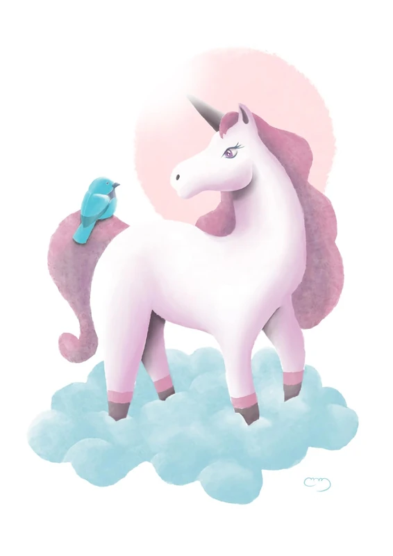 Lámina Infantil Ilustraion Unicorn in Cloud Blue - Image 1