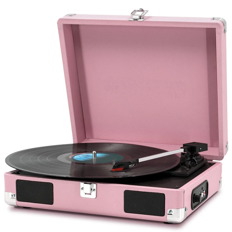 LP&No.1 Vinyl Record Player Suitcase Vinyl Player,Pink