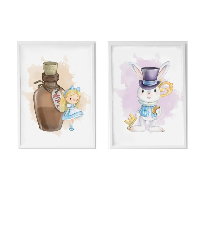 AlexandreHouse Set of 2 Children's Lamps Formado by Lámina Alicia Pocima Marron y Lámina Conejo Llave - Image 1