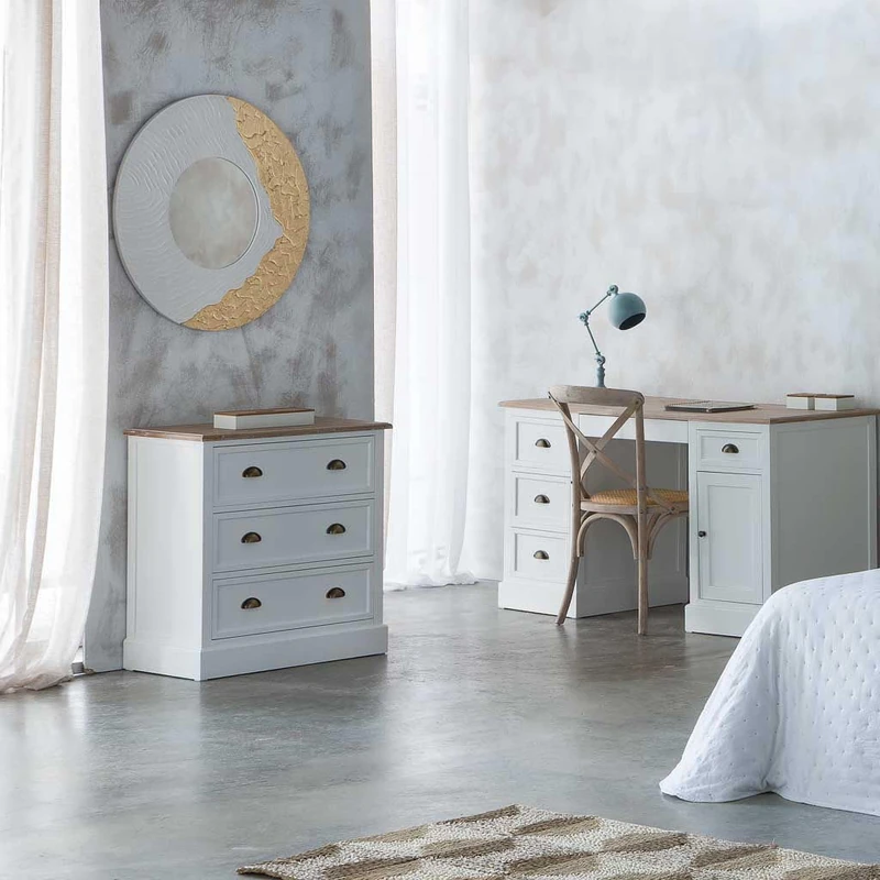 AlexandreHouse Espejo Redondo De Madera With Relieve White - Image 1