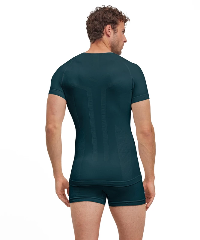 FALKE Men's Warm Round Neck M S/s Ts Functional Yarn Quick Dry 1 Piece Base Layer Top, Green Holly 7385, S